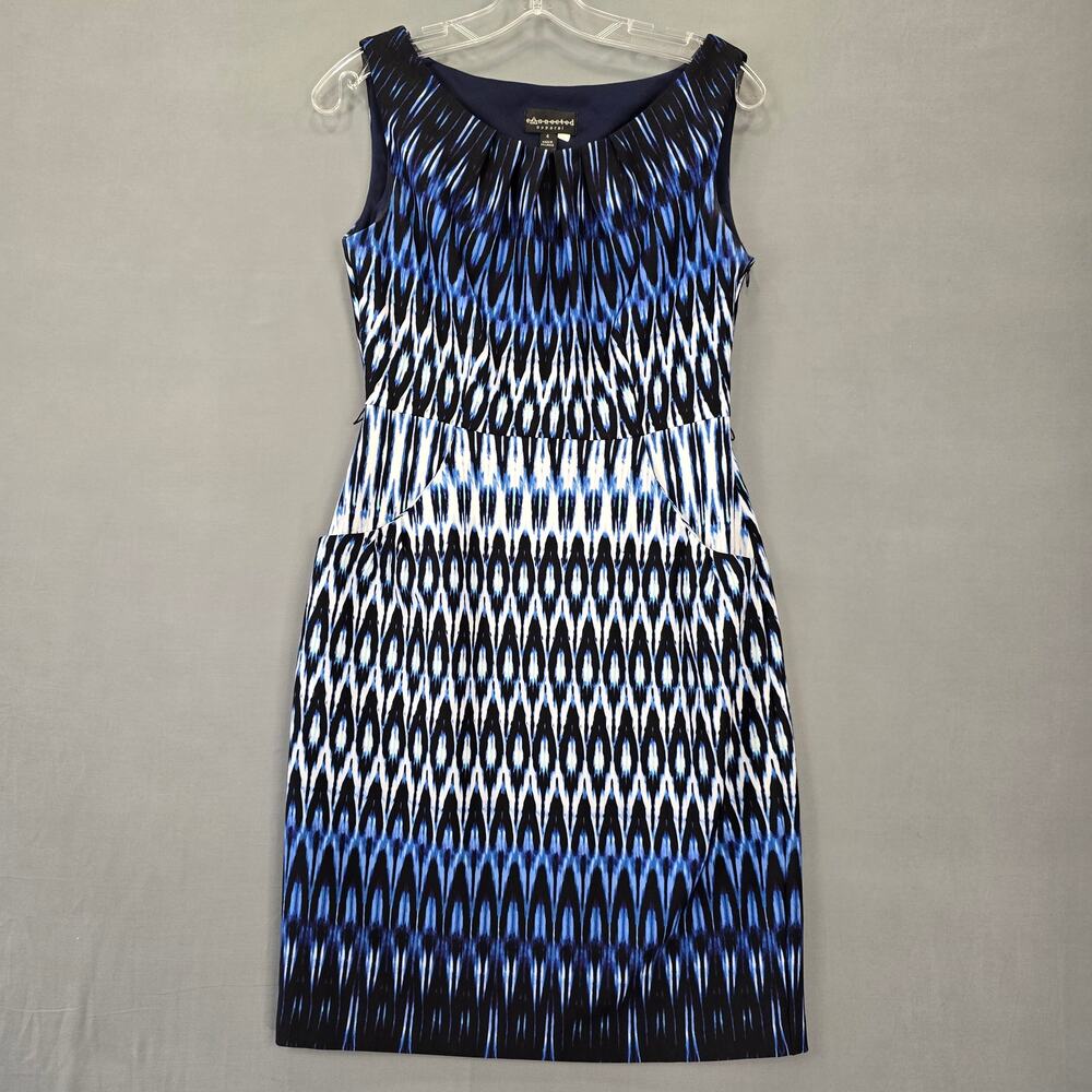 Connected Blue Striped Midi Dress Stretch Sleeveless Women's Size 4 Zip Unlined